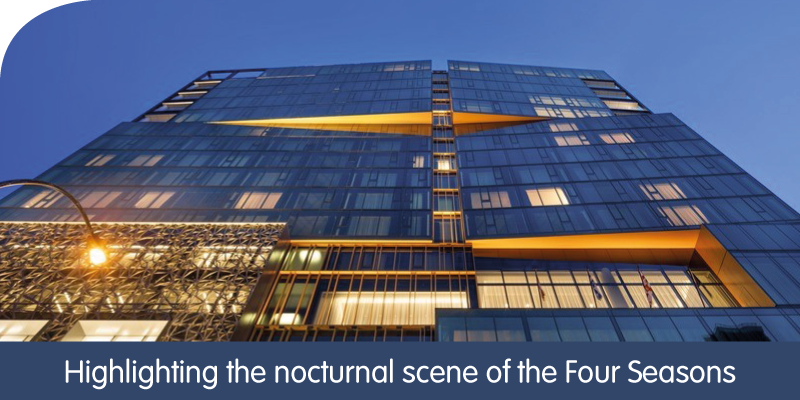 Highlighting the nocturnal scene of the Four Seasons Hotel in Montreal, Quebec